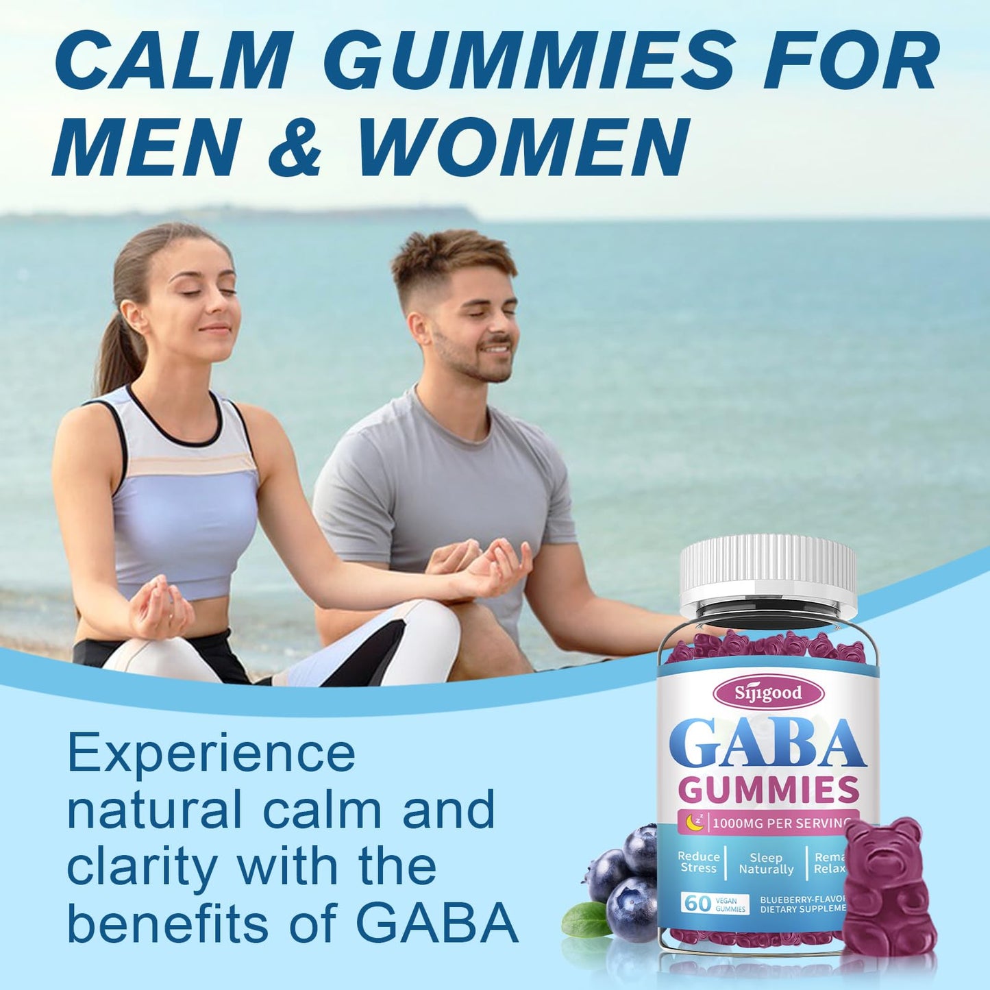 Sijigood Sugar Free Chewable GABA Supplement Gummy, 60 Count