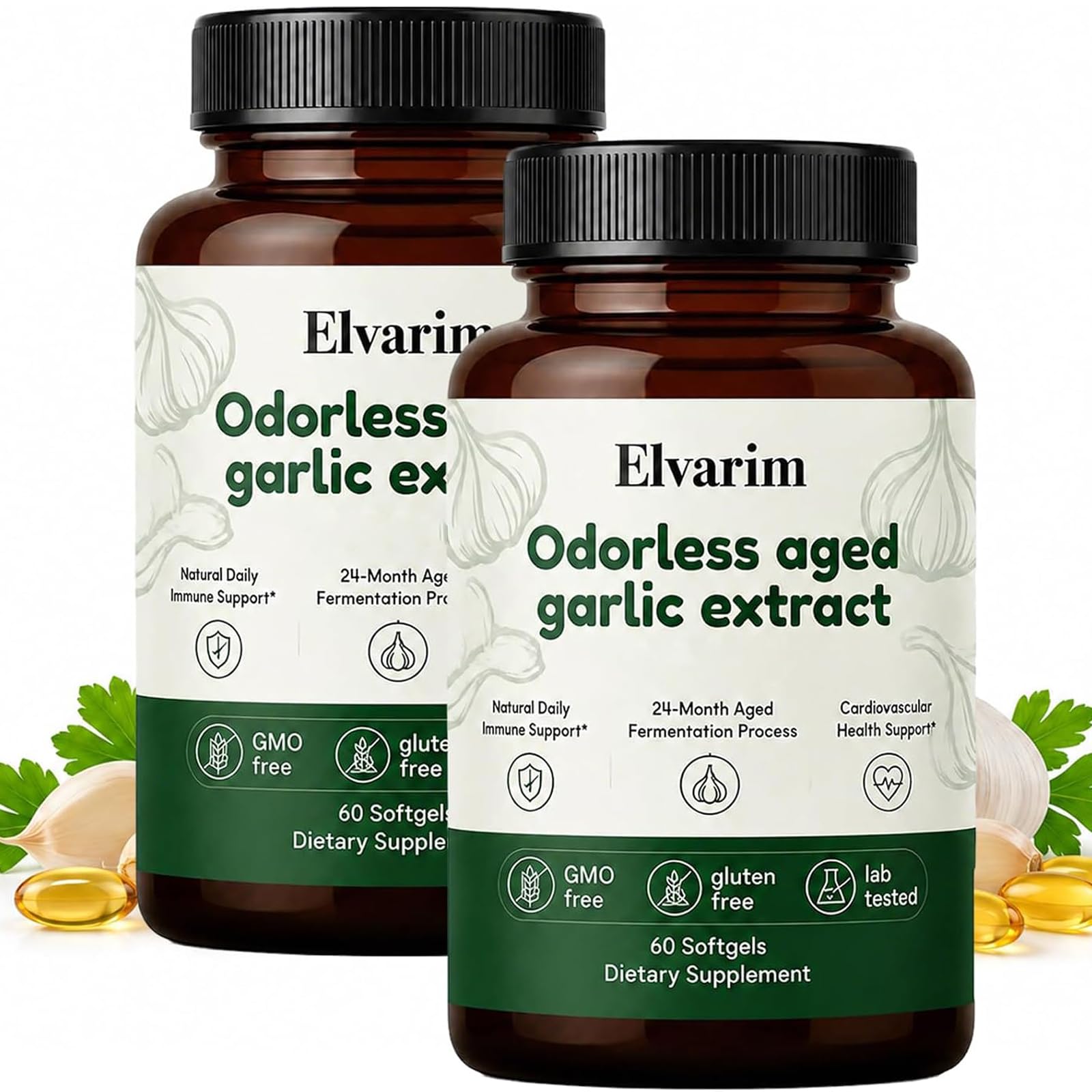 Ikokei Elvarim Odorless Aged Garlic Extract Softgels, 60 Count