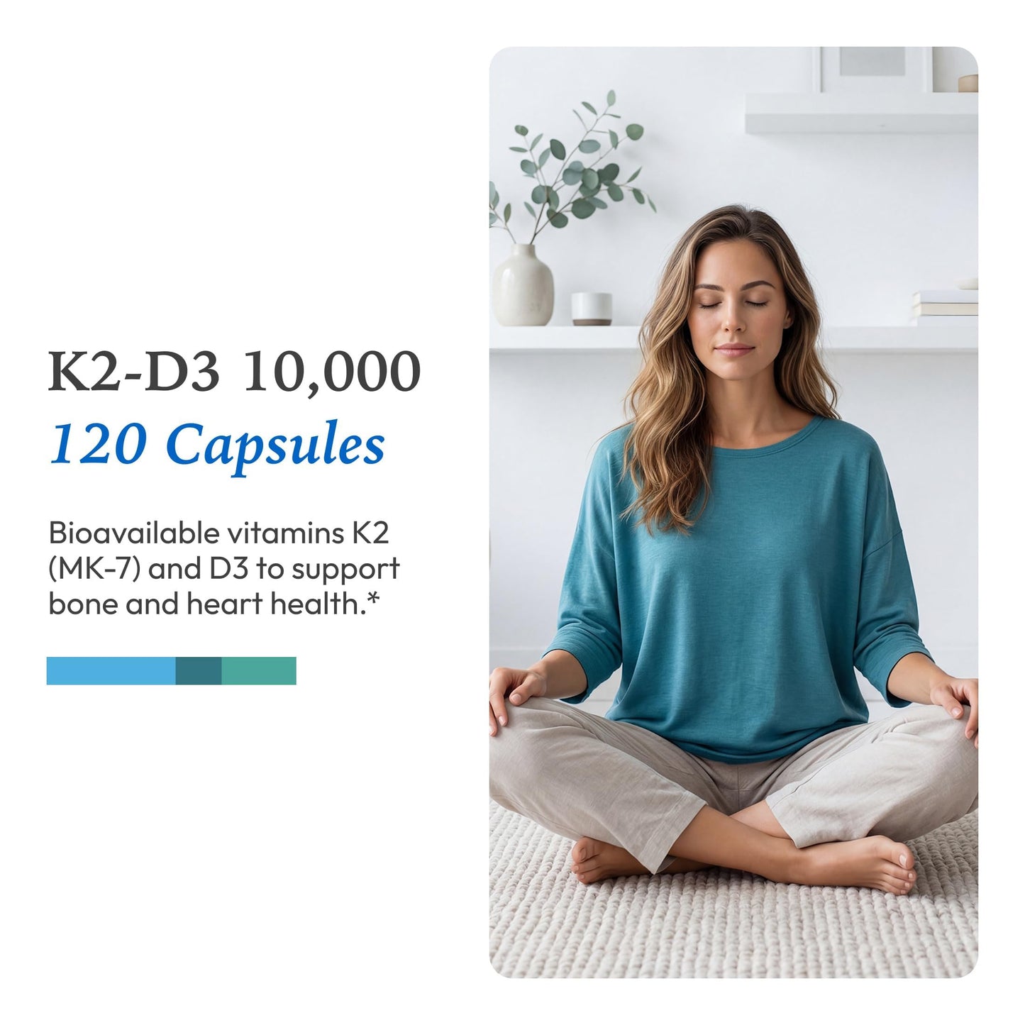 XYMOGEN K2-D3 10000 Vitamin D3 K2 Supplement for Immune, Bone & Cardiovascular Support 120 Capsules