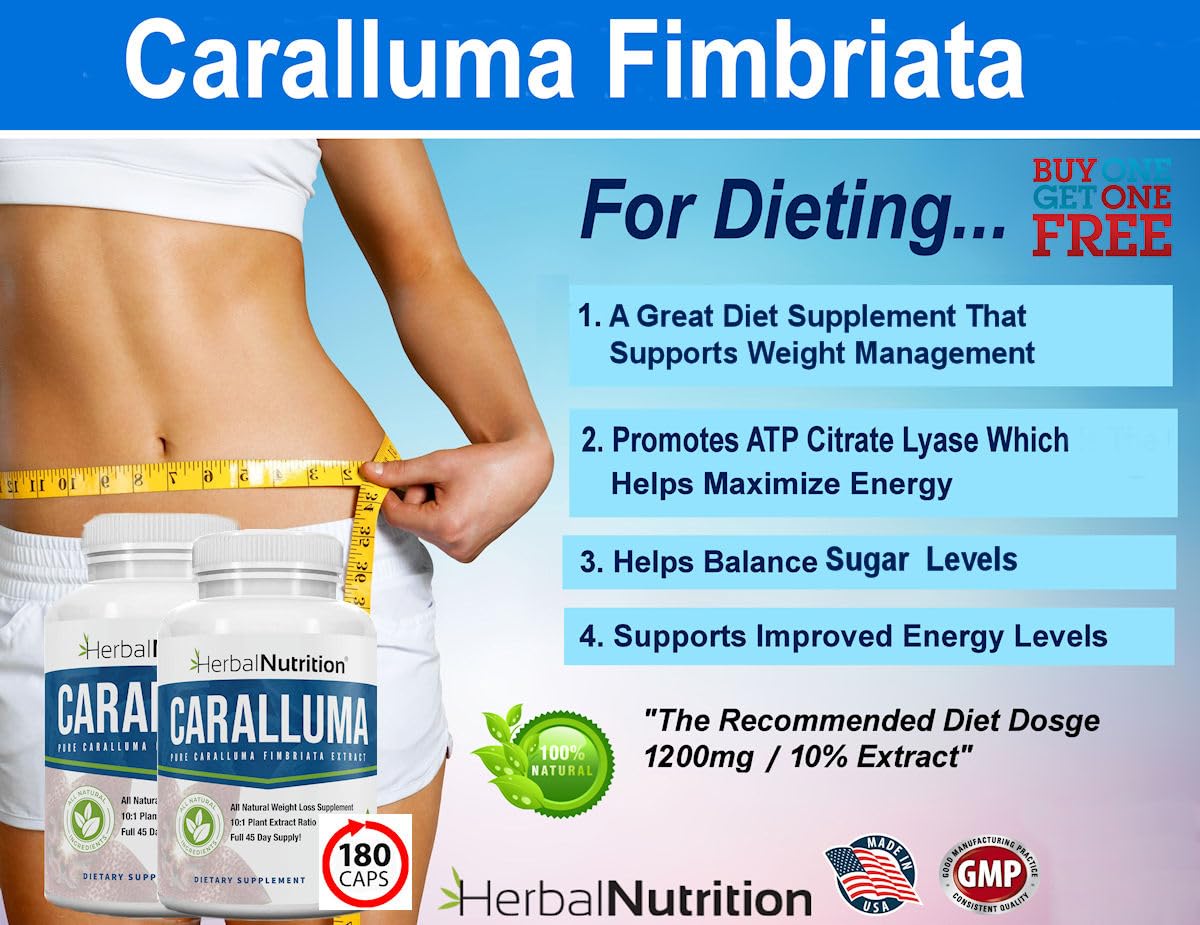 Herbal Nutrition Caralluma Fimbriata 1200mg 10:1 Extract Appetite Support Capsule, 2 Capsules