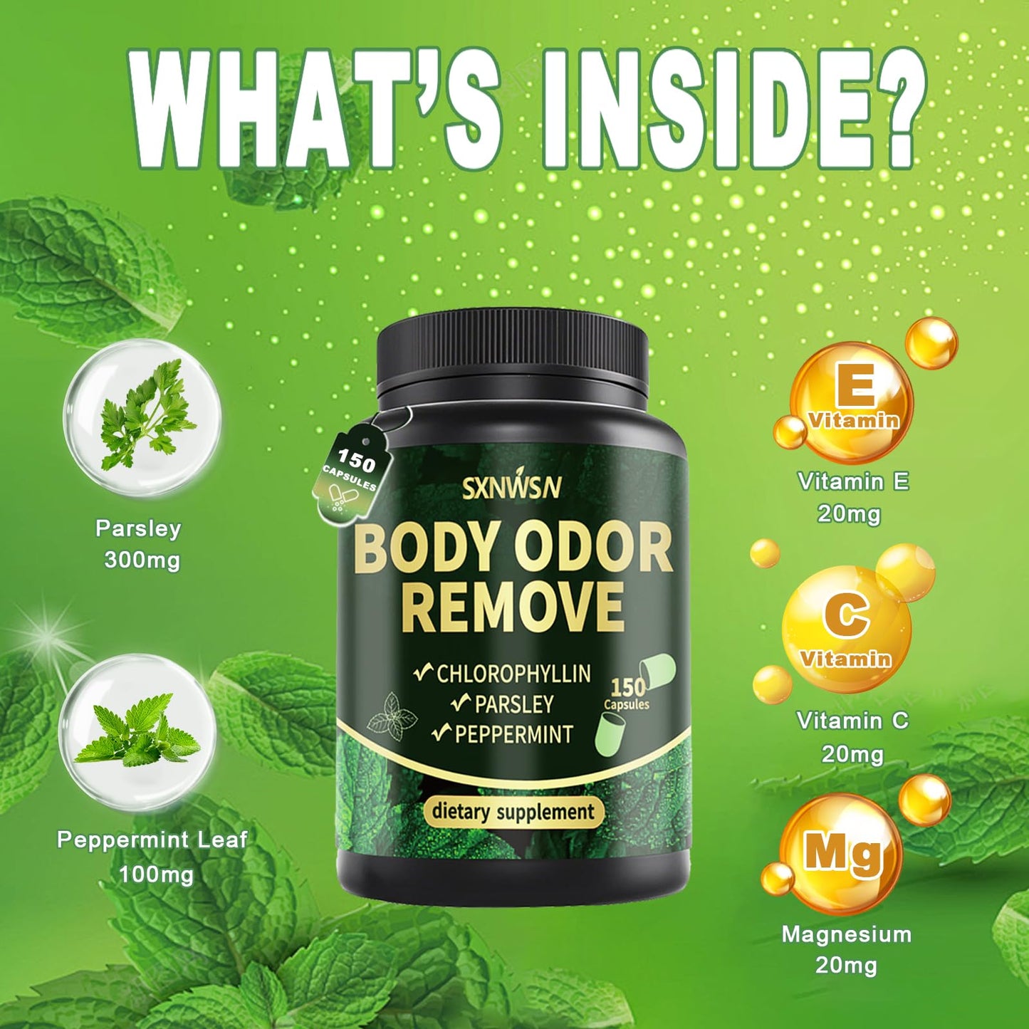 SXNWSN Body Deodorizing Supplement Chlorophyll Capsules 1 Count