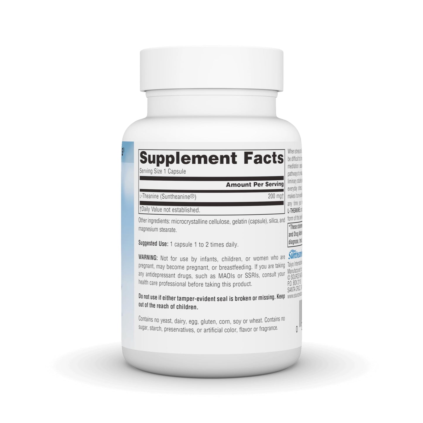 Source Naturals Serene Science L-Theanine, Made with Suntheanine, for Focused Relaxation, 200 mg, 60 Capsules