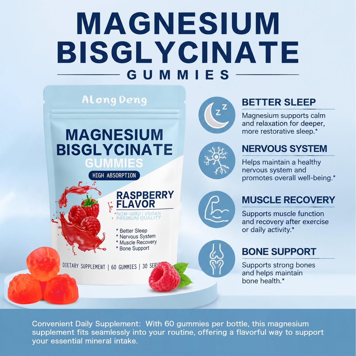 ALongDeng Magnesium Bisglycinate Gummies 60 Count