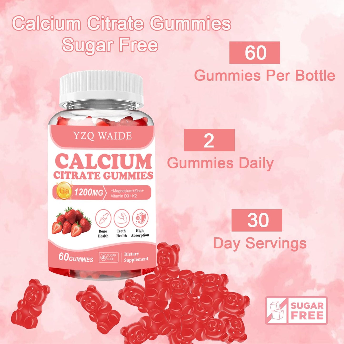 YZQ WAIDE Calcium Citrate Gummies Gummy 60 Count