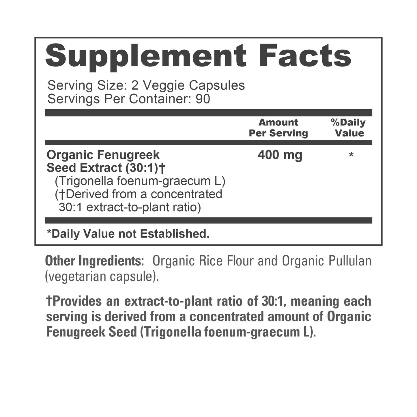 NusaPure Organic Fenugreek 400mg Capsules, 180 Count