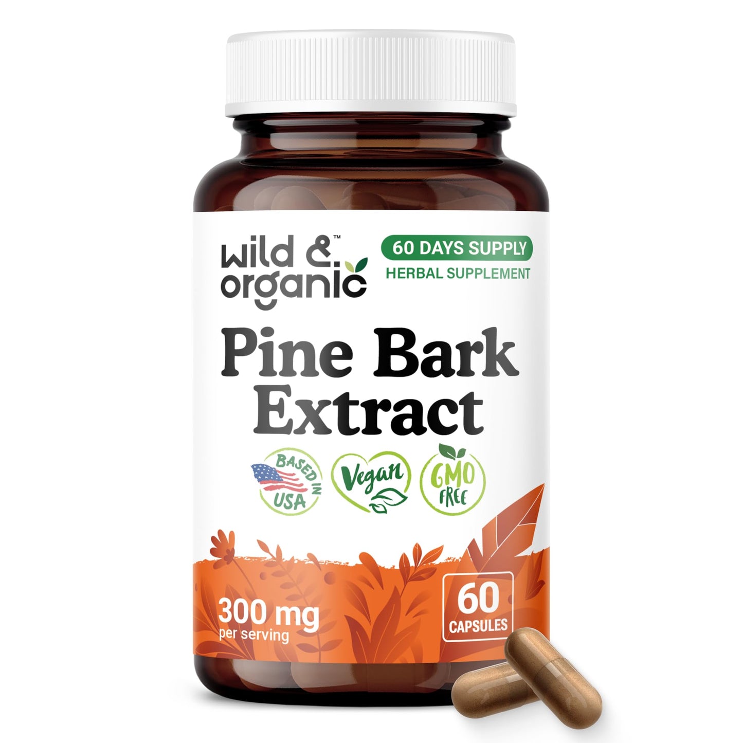 Wild & Organic Pine Bark Extract Capsules 300 mg, 60 Count