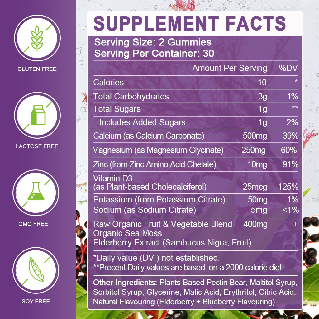 WOGORGT Calcium Magnesium Zinc Gummies with Vitamin D3 for Women & Men, 60 Gummies