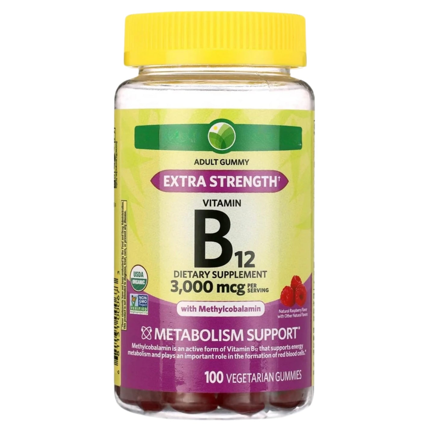KP+ Vitamin B12 Gummies, 3,000 mcg Extra Strength, Raspberry Flavor, Metabolism Support, 100 Gummies
