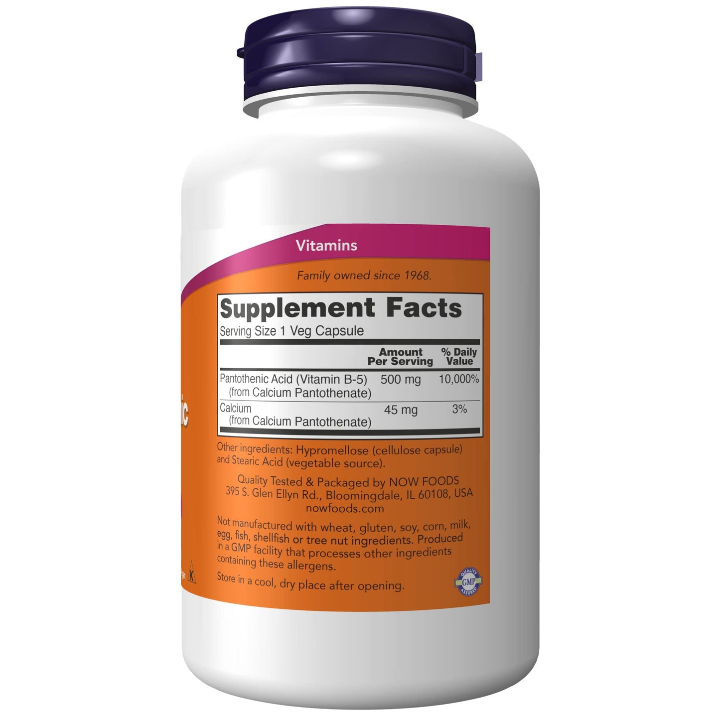 NOW Foods Pantothenic Acid (Vitamin B-5) 500 mg B-Complex Vitamin, 250 Capsules