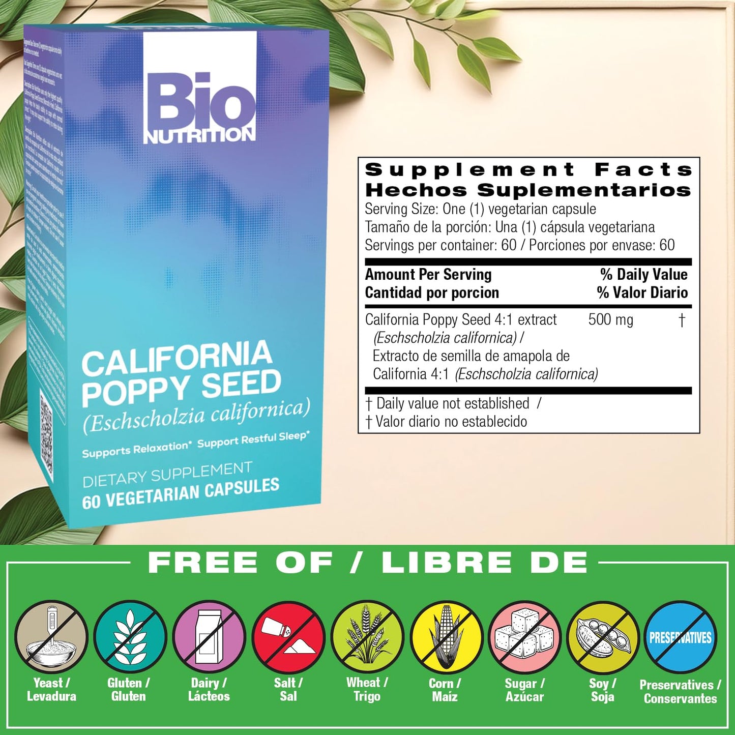 Bio Nutrition California Poppy Capsules, 60 Count