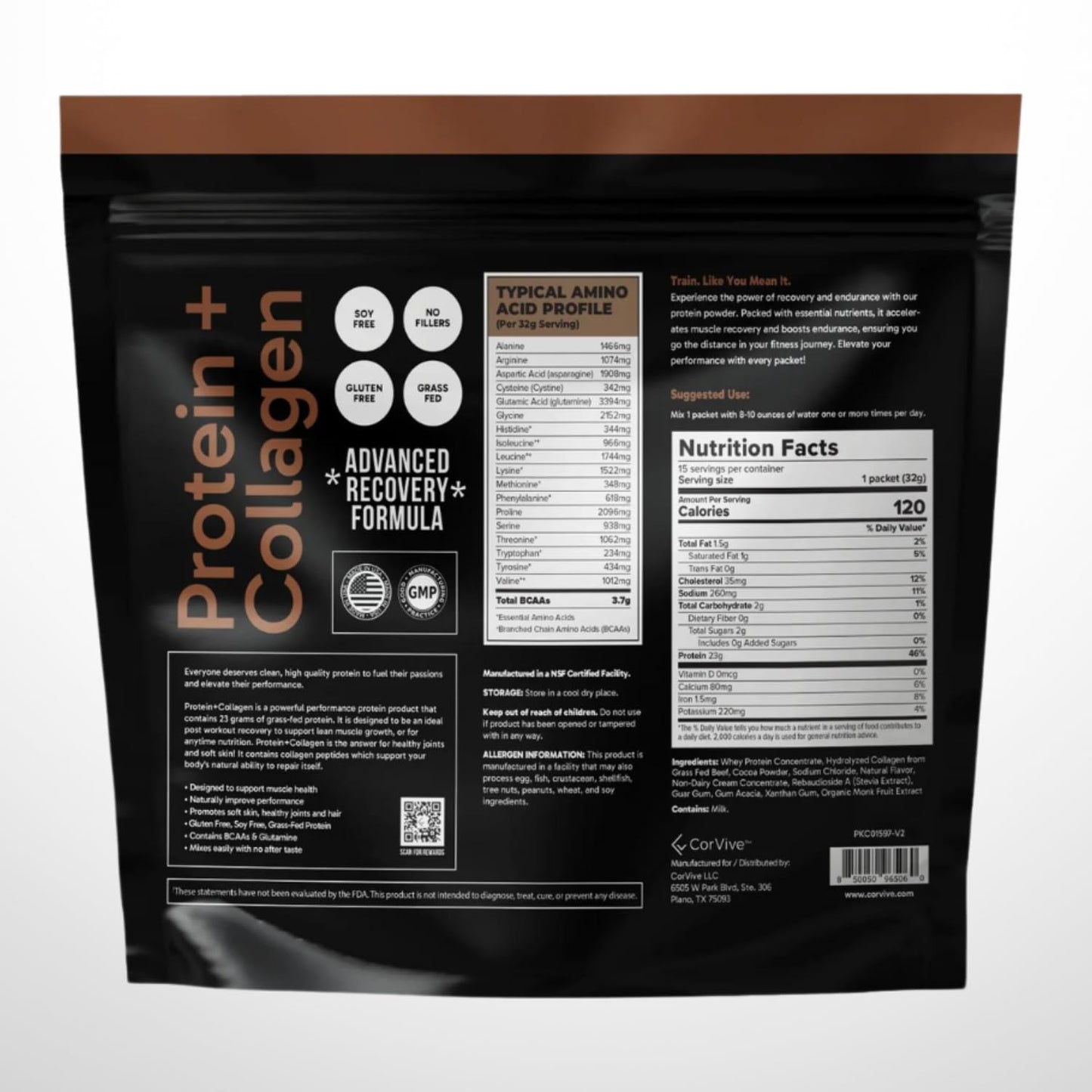CorVive Protein + Collagen Powder, Chocolate, 15 Sachets