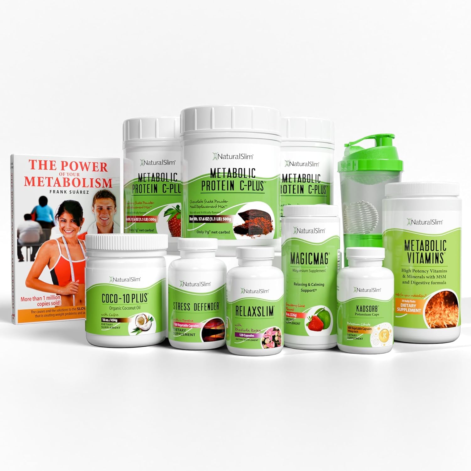 NaturalSlim Speed Package 11-Pack Bundle - Stress Support, Rest Support, Magnesium, Whey Protein Powder + Free Spanish Edition Book