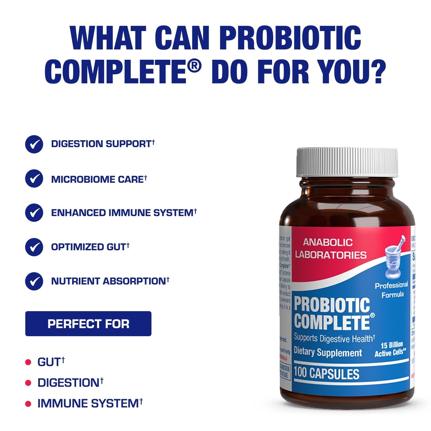 Anabolic Laboratories Advanced Digestive Probiotics for Women & Men - 4 in 1 Quadbiotic with Lactobacillus & Bifidobacterium, Capsule, 100 Servings