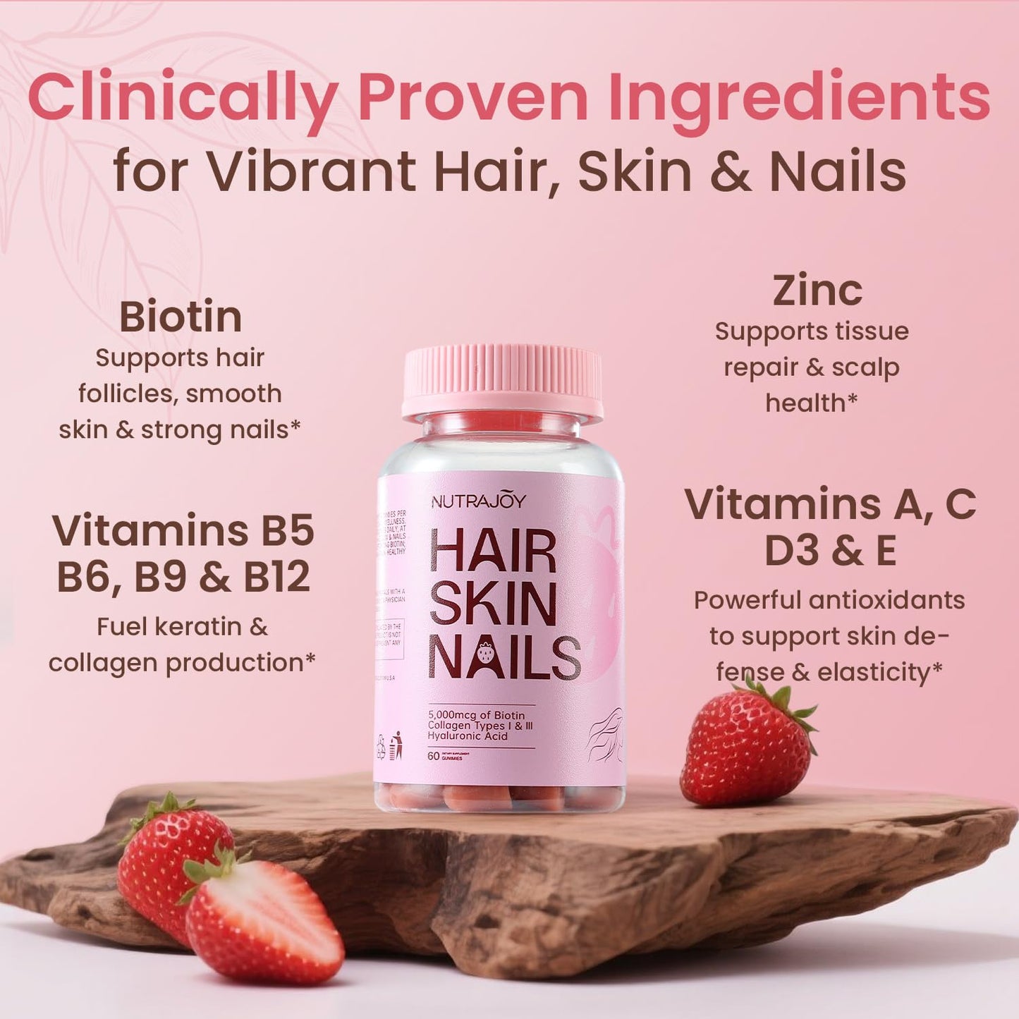 NUTRAJOY Hair Skin and Nails Gummies 60 Gummies