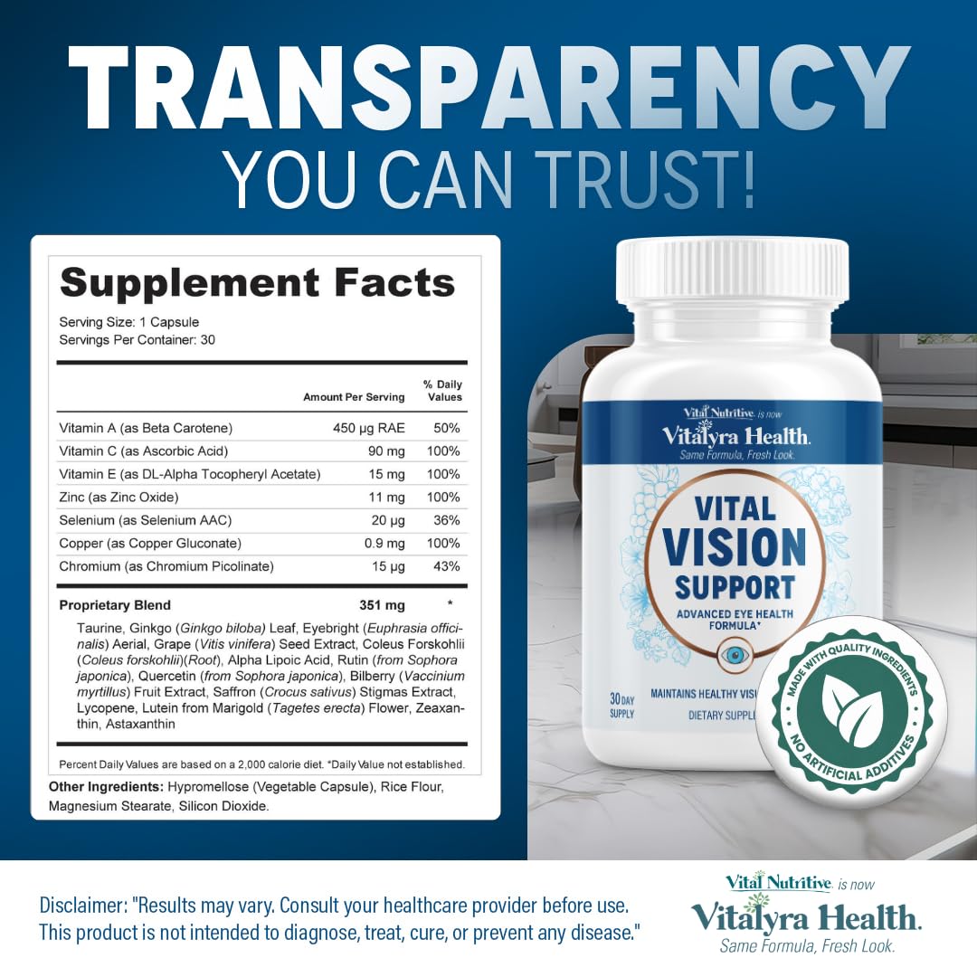 VITAL NUTRITIVE Eye Health Vitamins Lutein, Beta Carotene Vision Supplement Capsules, 30 Capsules