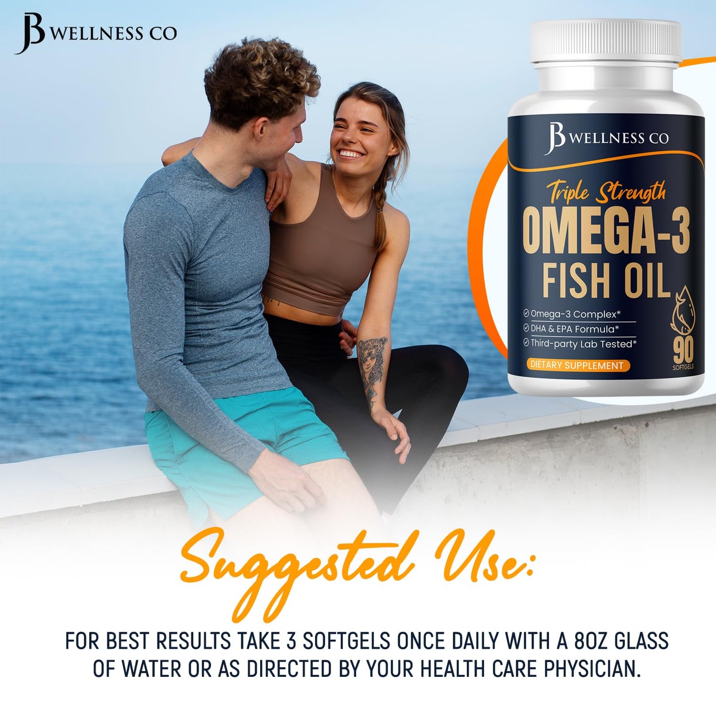 JB Wellness Co Triple Strength Omega-3 Fish Oil Capsules, 270 Count