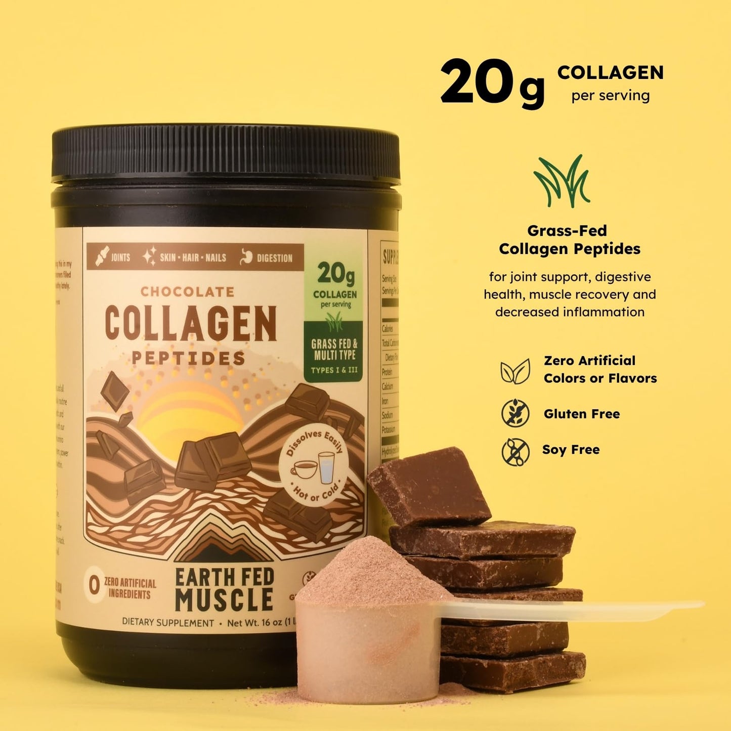 Earth Fed Muscle Chocolate Collagen Peptides Powder 16