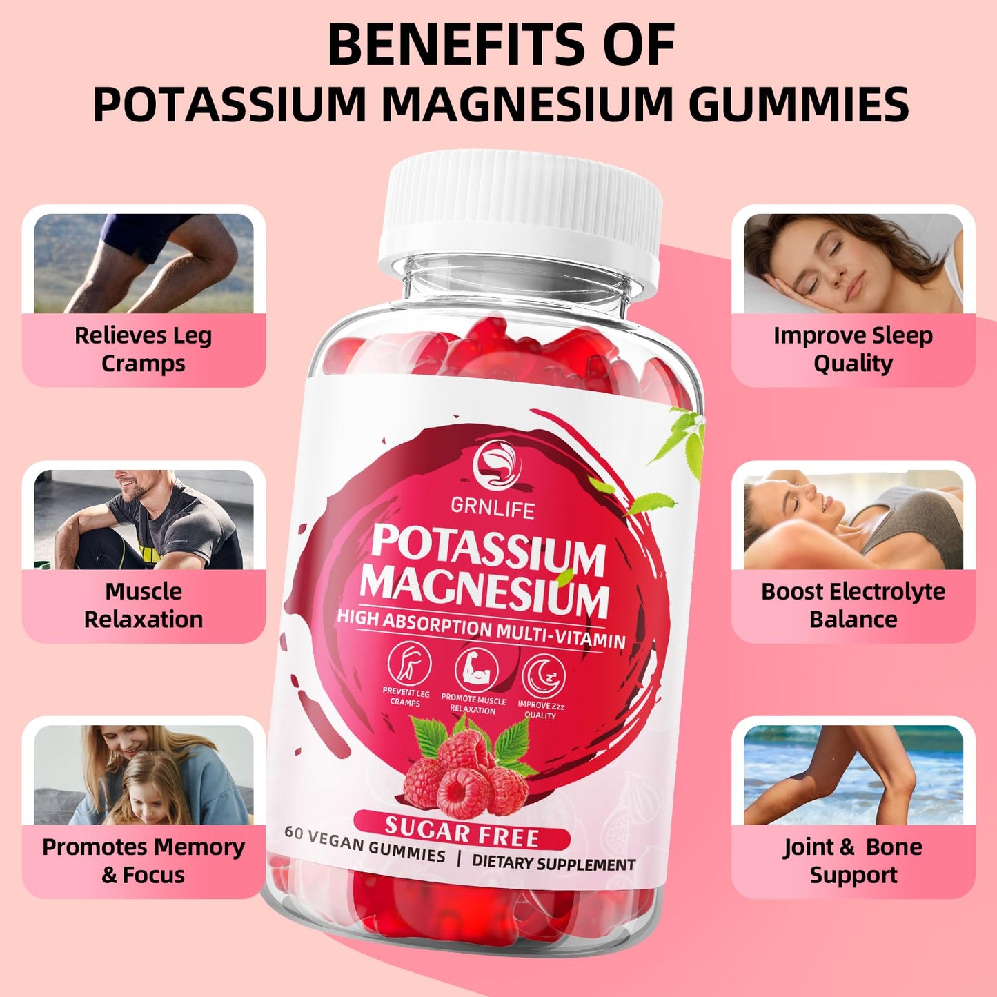 GrnLife Potassium Magnesium Supplement Gummies, 60 Count