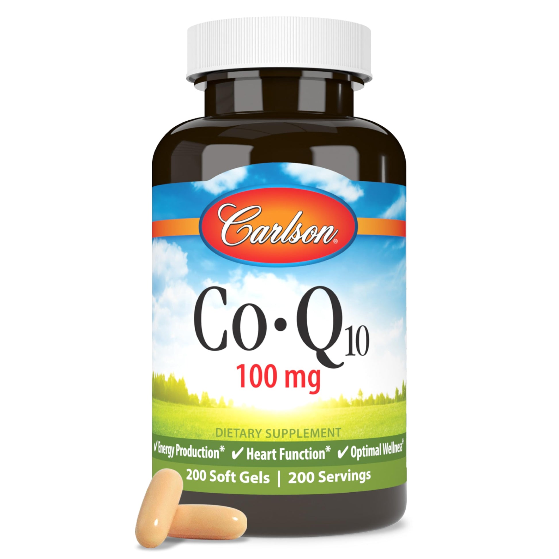 Carlson Co-Q10 Co-Enzyme Q10 100 mg Softgels, 200 Count
