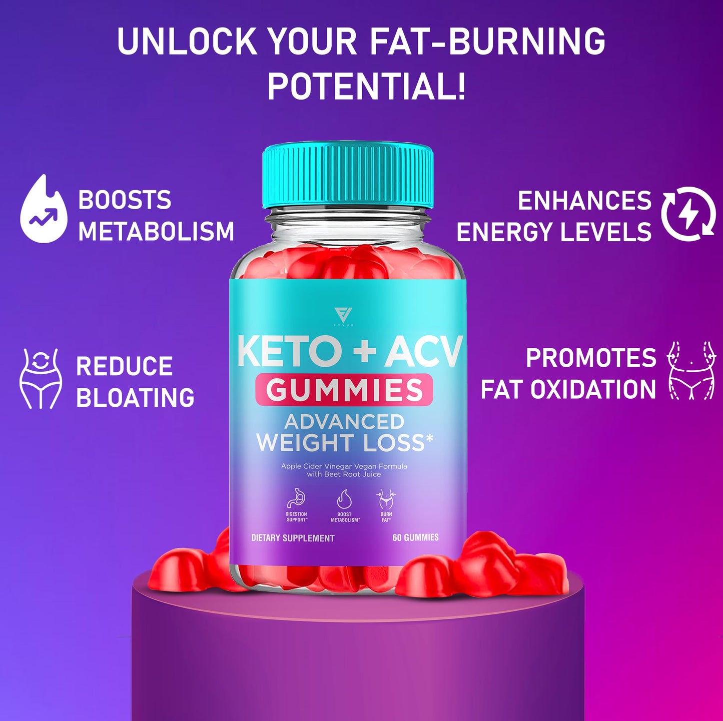 Fyvus Apple Cider Vinegar Gummies 180 Gummies