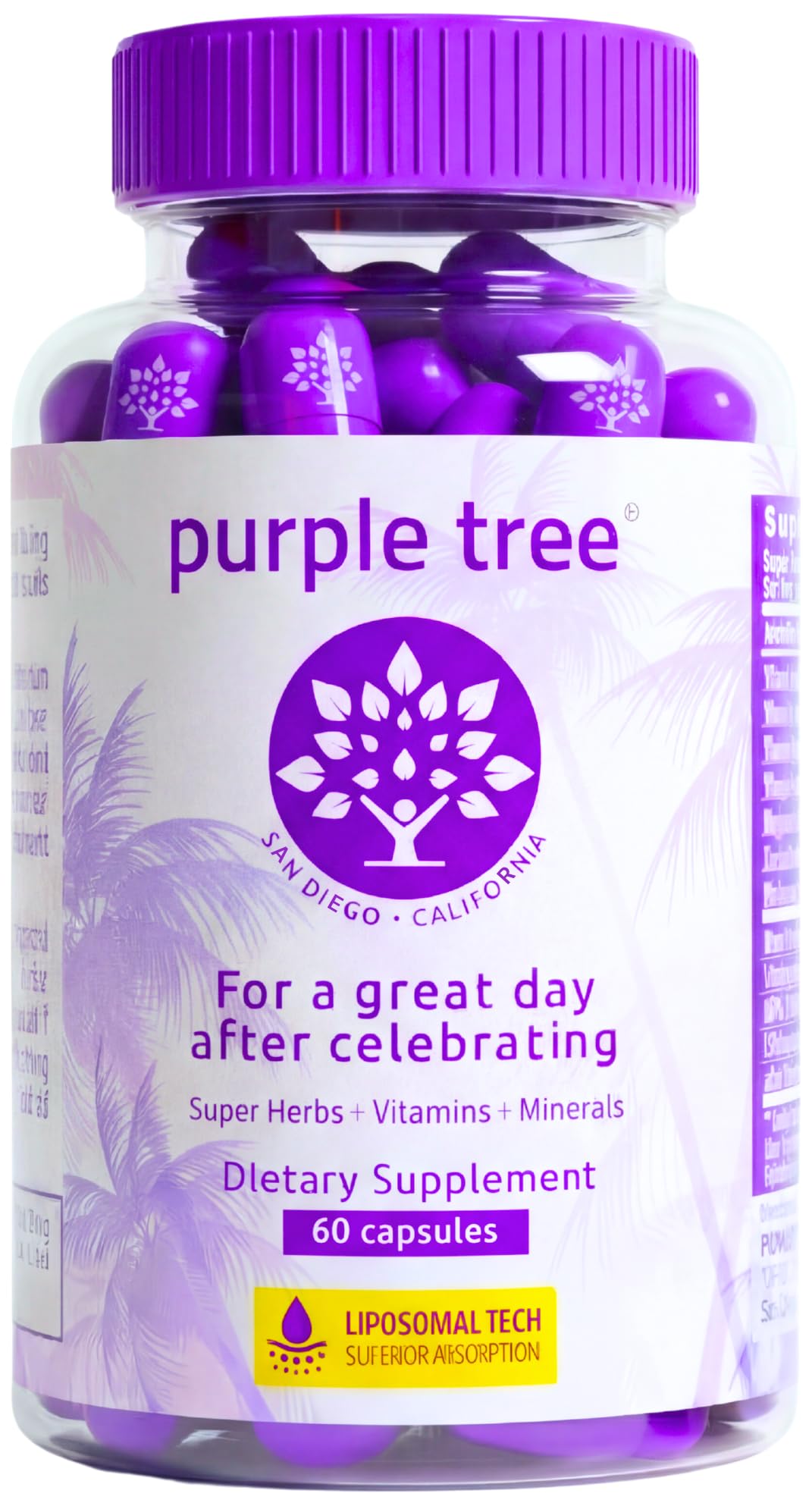 Purple Tree Post-Celebration Wellness Supplement Capsules, 60 Count