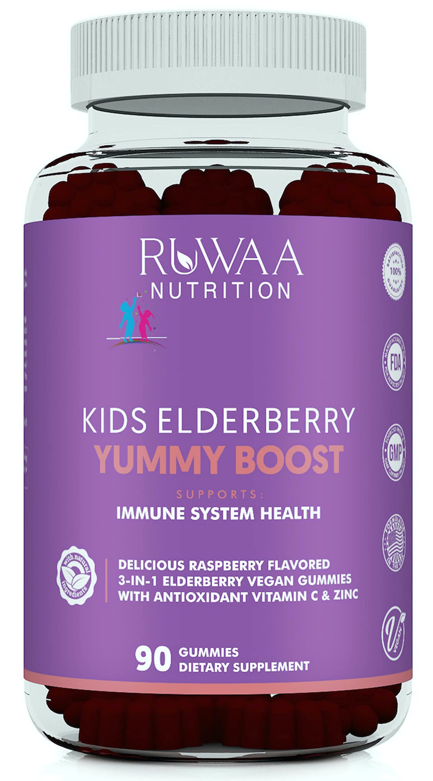 RUWAA NUTRITION Elderberry Gummies with Vitamin C & Zinc, Gummies, 60 Count