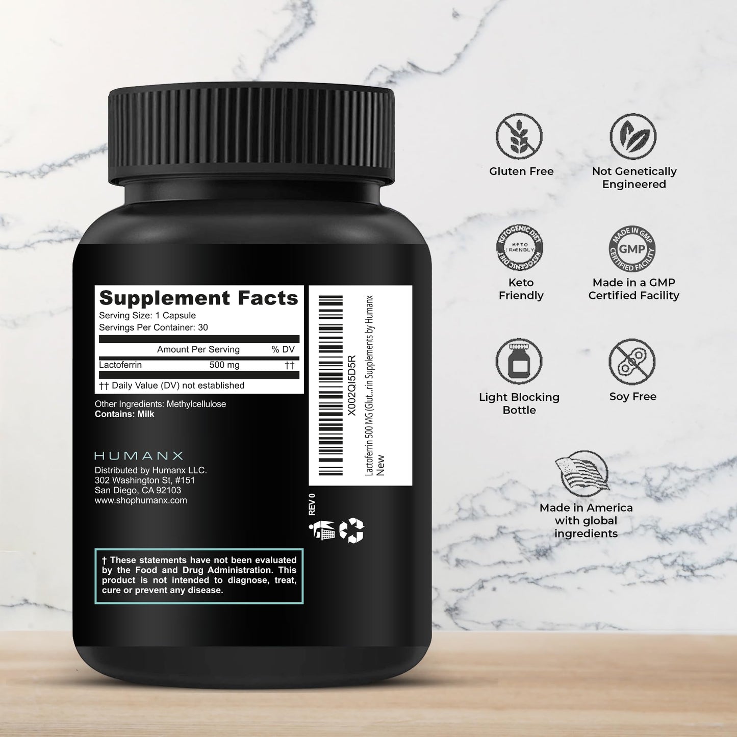HUMANX Lactoferrin 500mg Capsule 30 Count