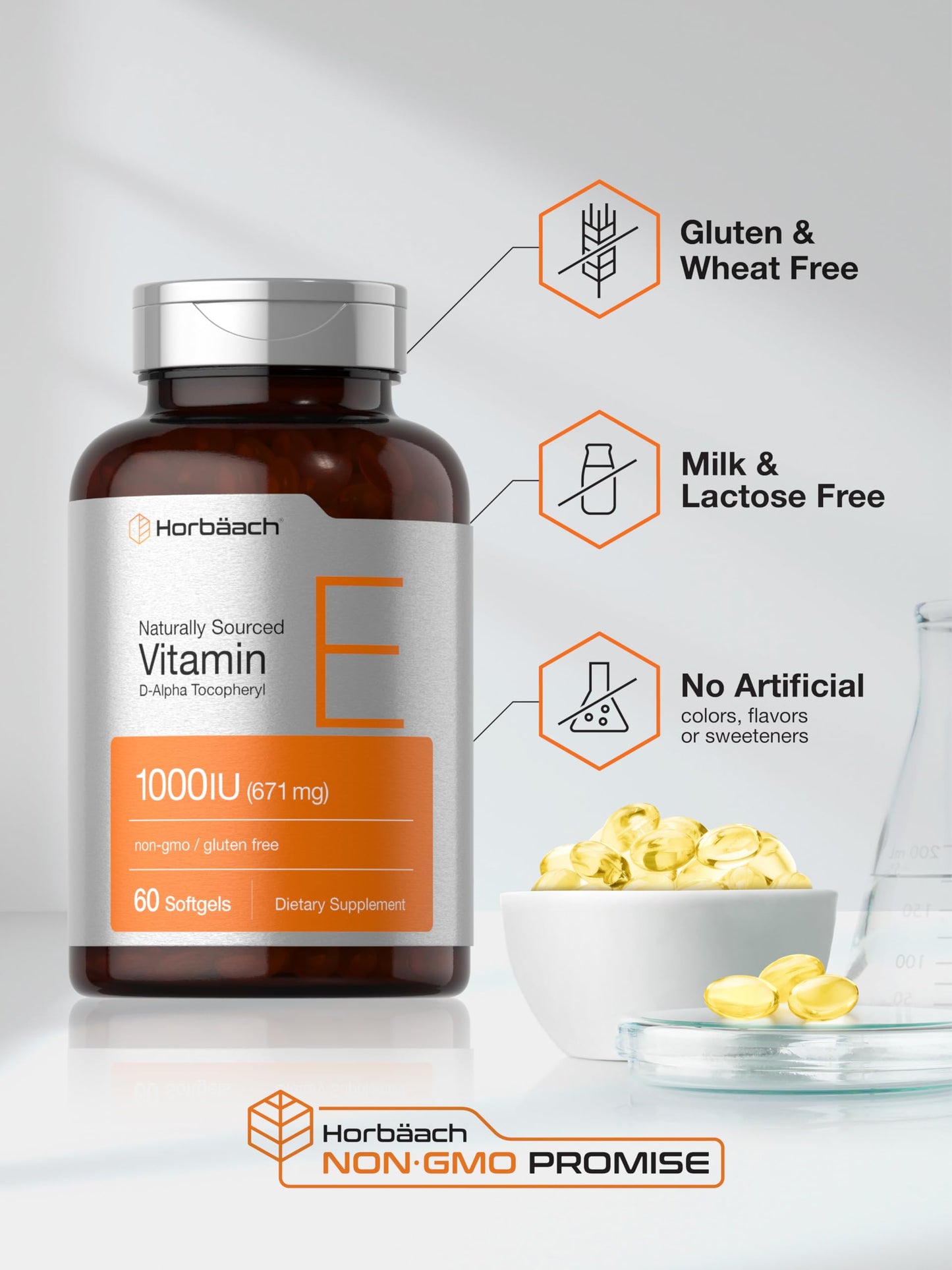 Horbäach Vitamin E 1000 IU Softgels, 60 Count
