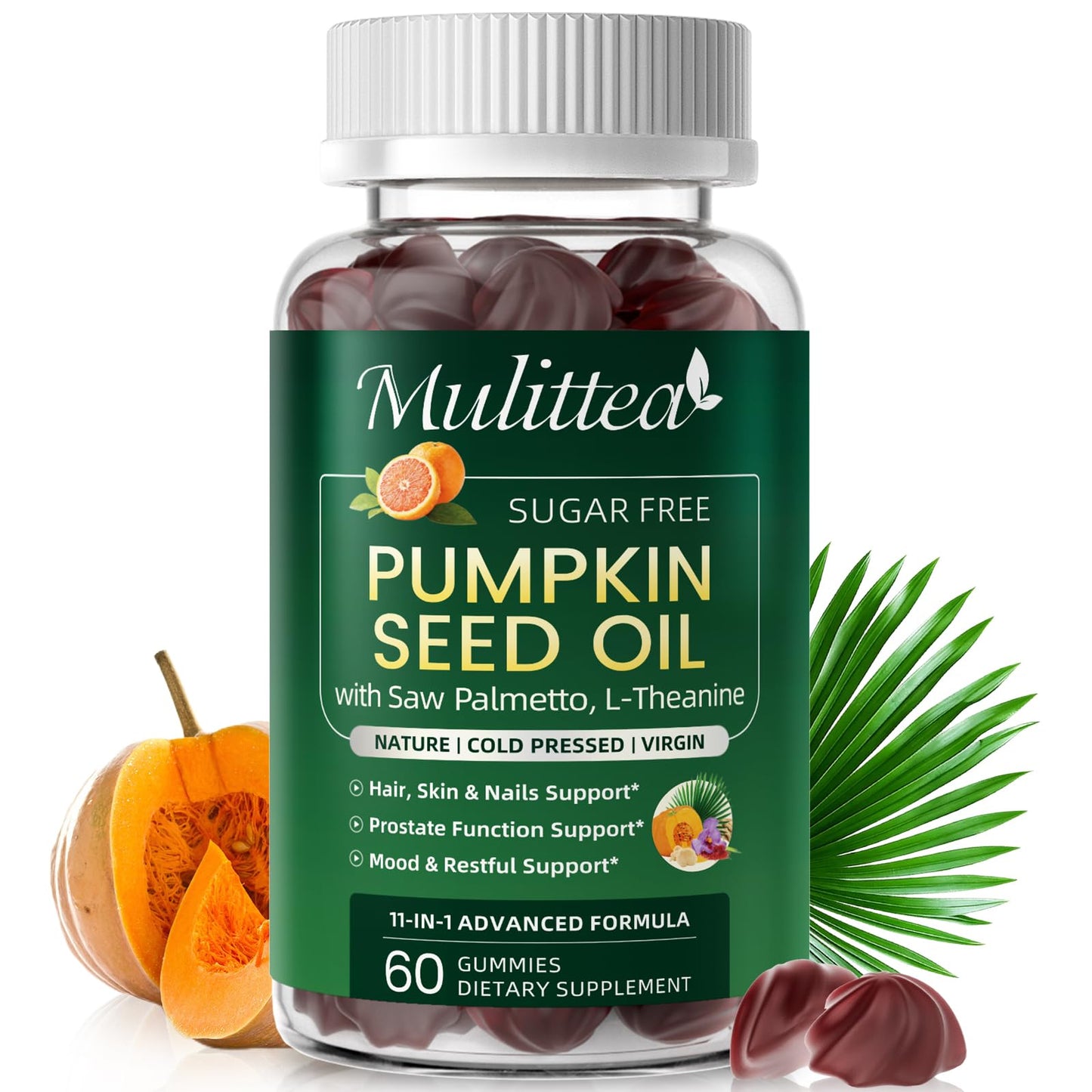 Mulittea Pumpkin Seed Oil with Saw Palmetto Gummies, 60 Count
