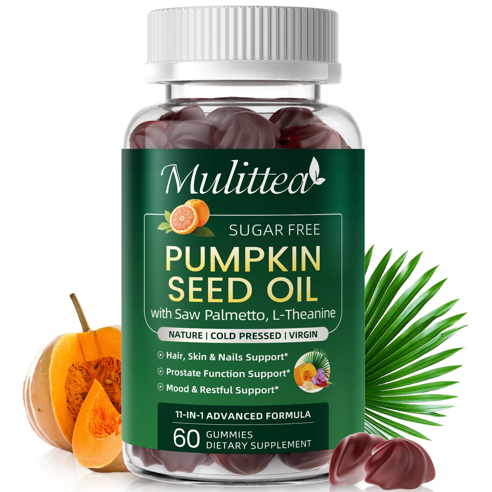 Mulittea Pumpkin Seed Oil with Saw Palmetto Gummies, 60 Count