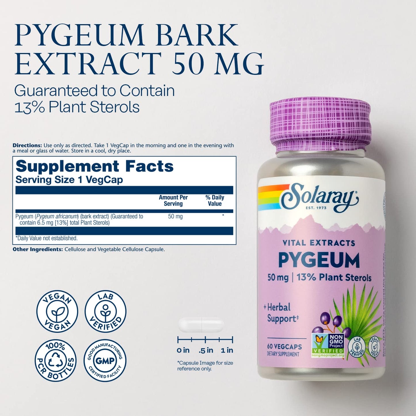 SOLARAY Pygeum Bark Extract 50mg Capsule, 60 VegCaps
