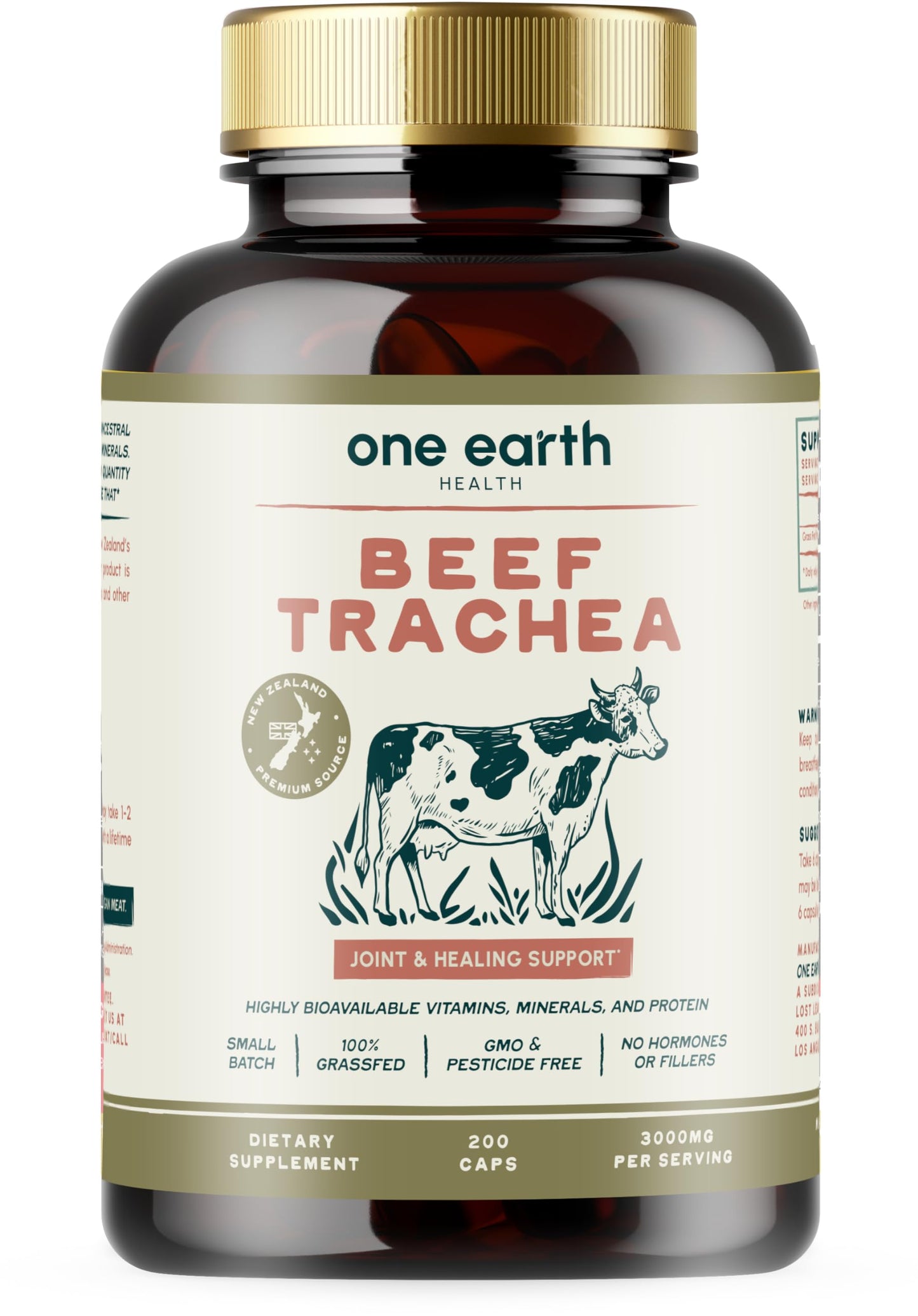 One Earth Health Grass Fed Beef Trachea Capsule, 200 Count