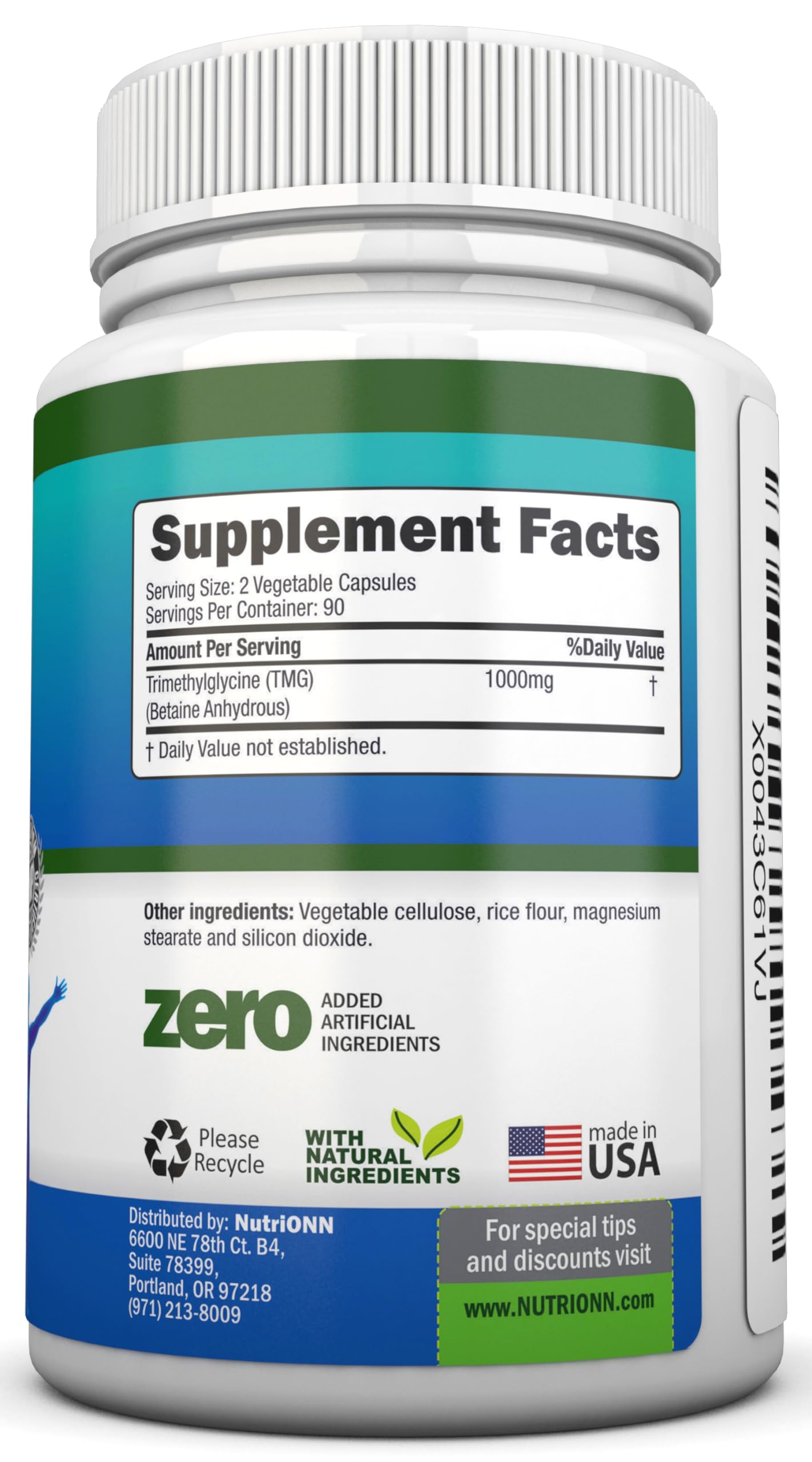 NutriONN TMG Trimethylglycine Supplement Capsule, 180 Capsules
