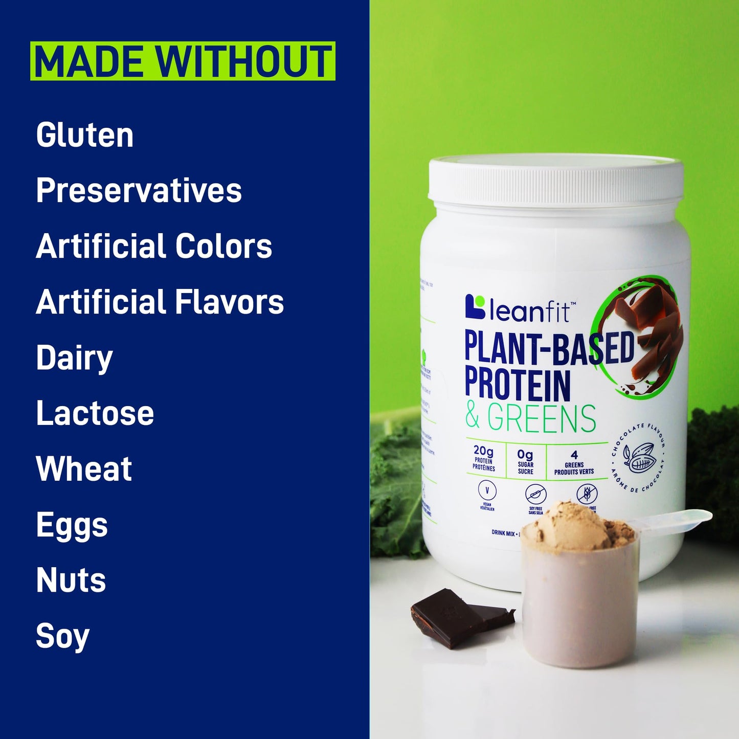 LeanFit Plant-Based Protein & Greens Powder Natural Chocolate 20 Servings
