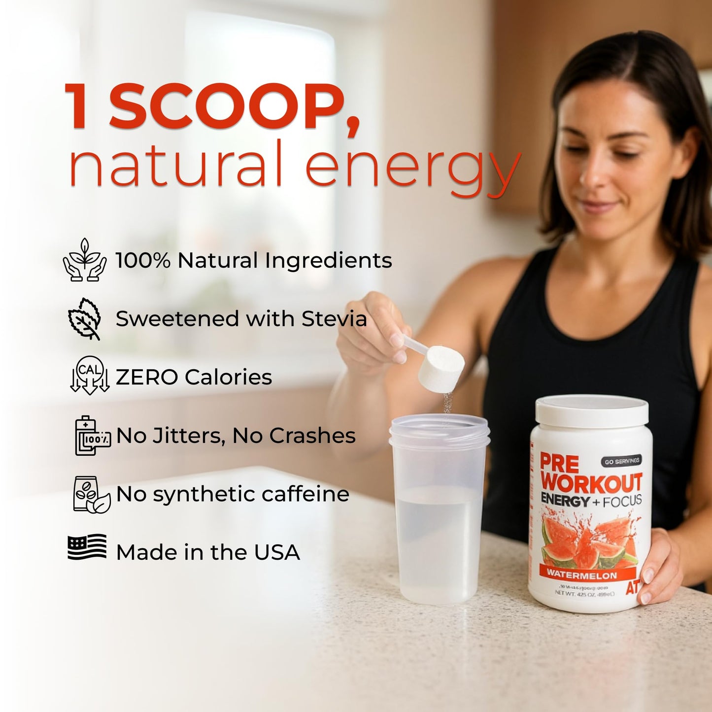 About Time Pre Workout Energy + Focus Watermelon Powder 12.4 oz