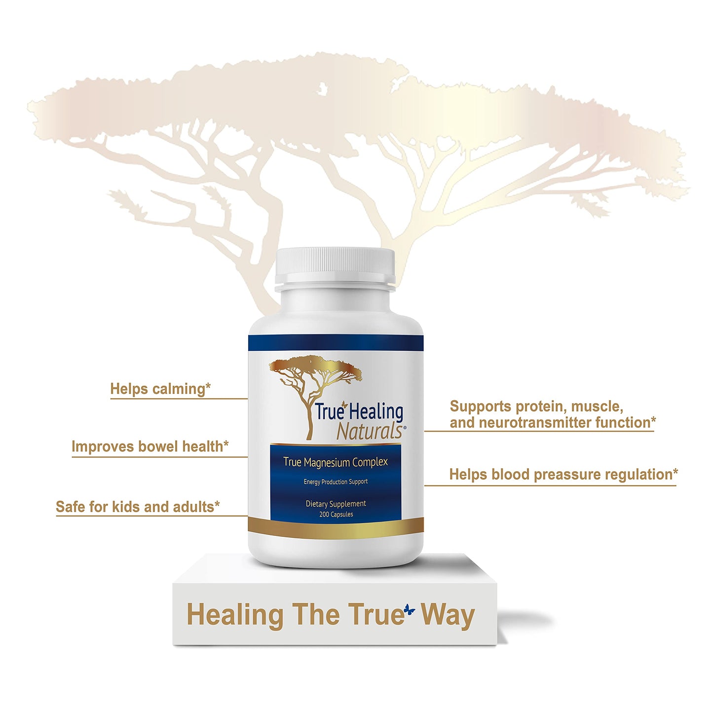 True Healing Naturals True Magnesium Complex Energy Production Support 3 Kinds of Magnesium, 200 Vegetarian Capsules