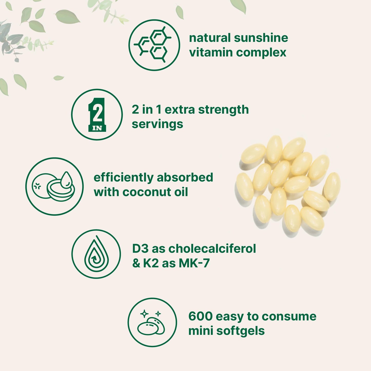 Micro Ingredients Vitamin D3 + K2 MK-7 Softgels 600