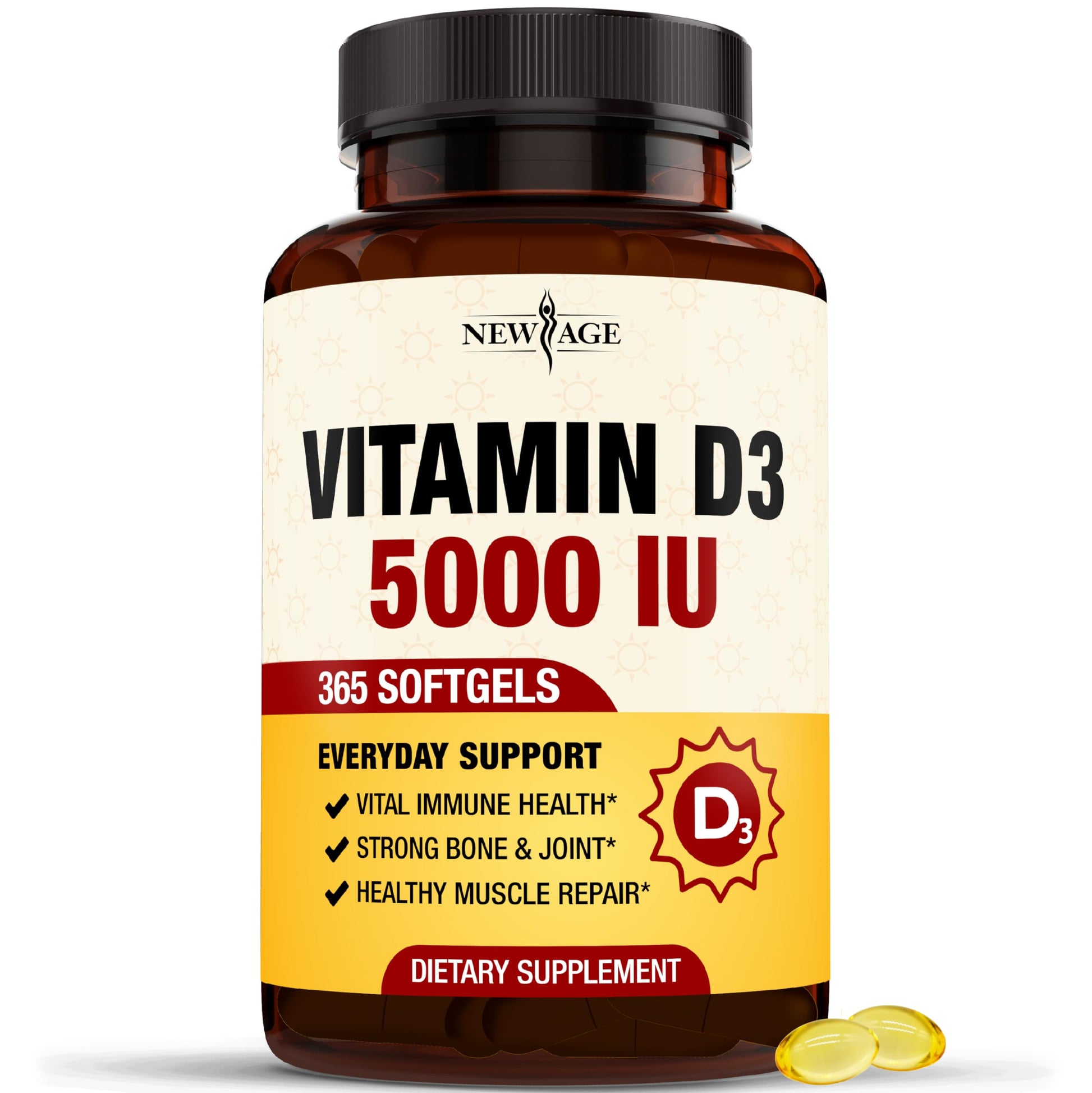 NEW AGE Vitamin D3 5000 IU 125mcg Softgel, 360 Softgels