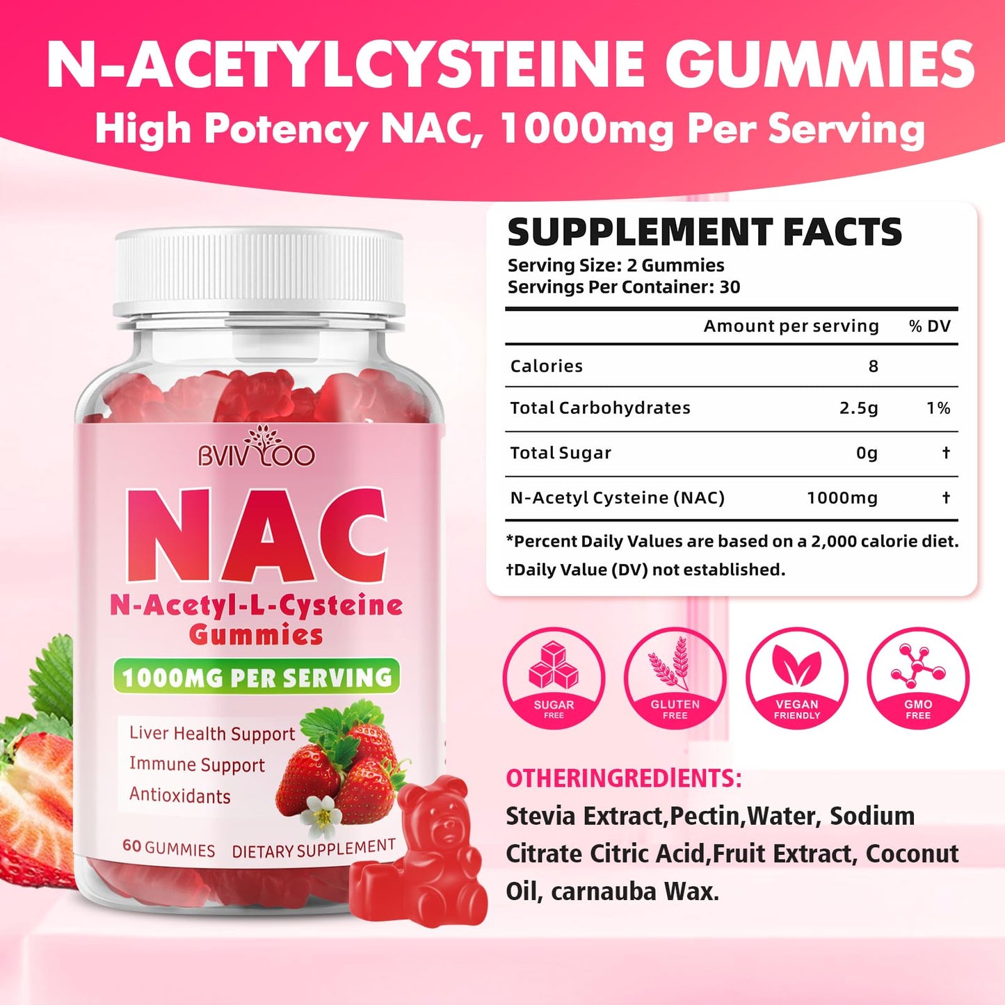 BVIVLOO N-Acetyl Cysteine Gummies, 120 Gummies