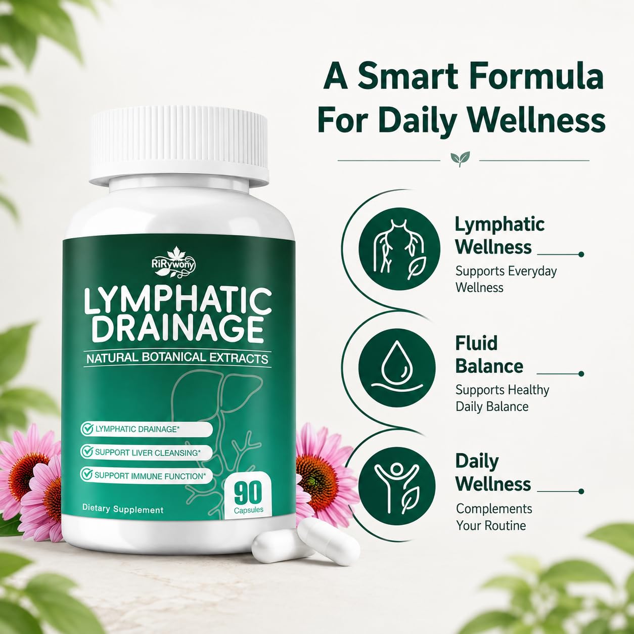 RiRywony Lymphatic Drainage Supplement Herbal Blend Softgel 90