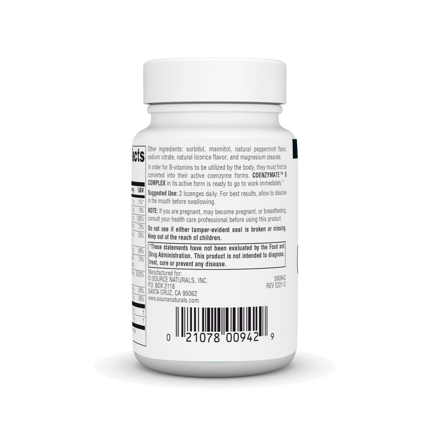 Source Naturals Coenzymate B Complex Peppermint Flavor Lozenges 30 Count
