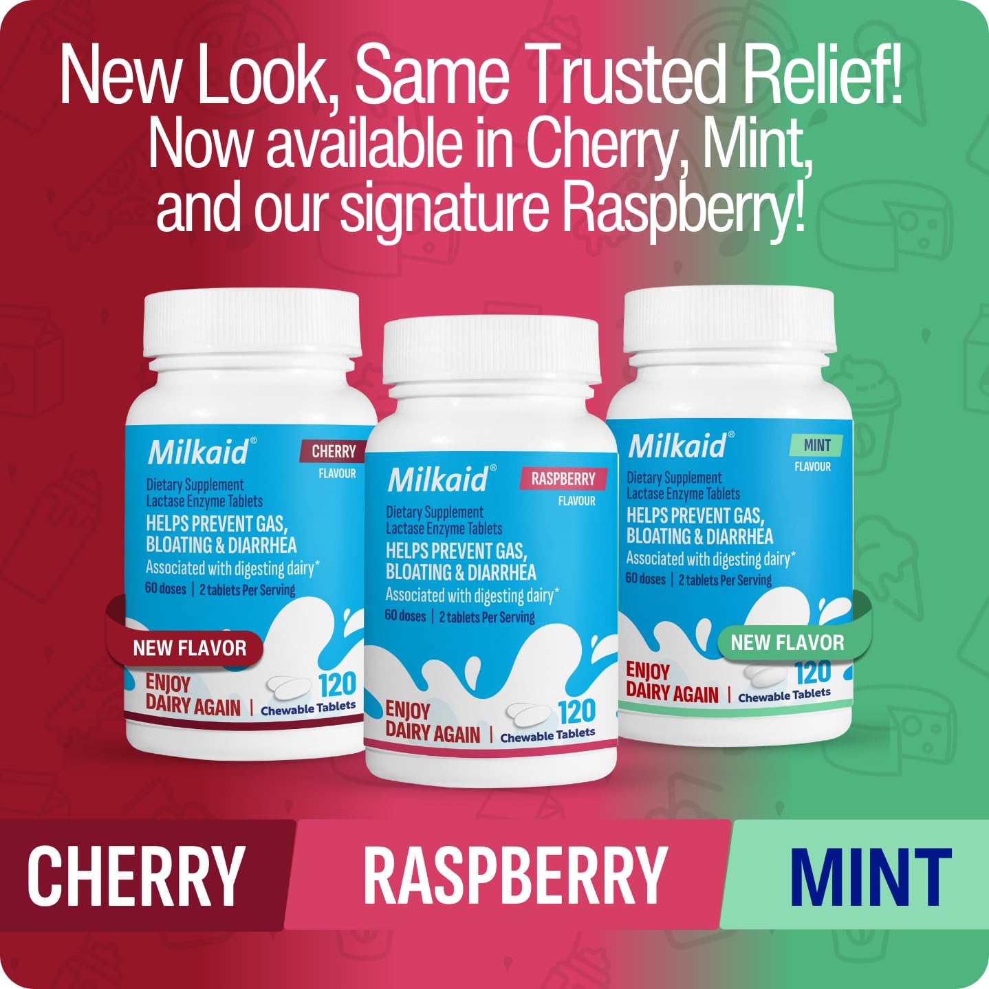 Milkaid Lactase Enzyme Chewable Tablets, 120 Tablets
