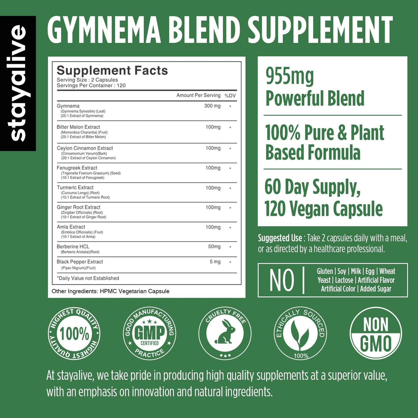 STAY ALIVE Gymnema Sylvestre 25:1 Extract, 120 Capsules