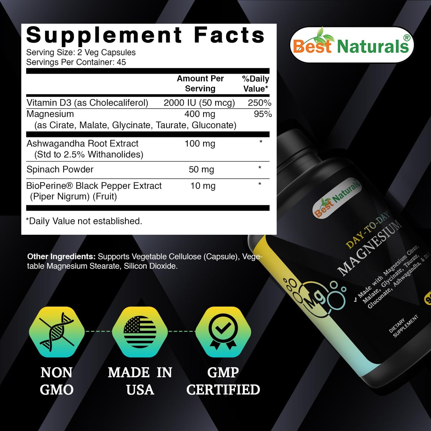 Best Naturals Day-to-Day Magnesium Supplement 400 mg Capsules, 90 Count