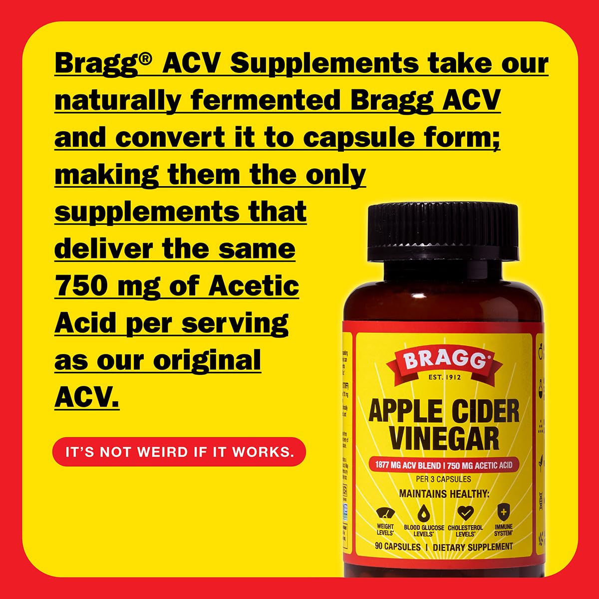 Bragg Organic Apple Cider Vinegar Capsules with Vitamin D and Zinc, 90 Count