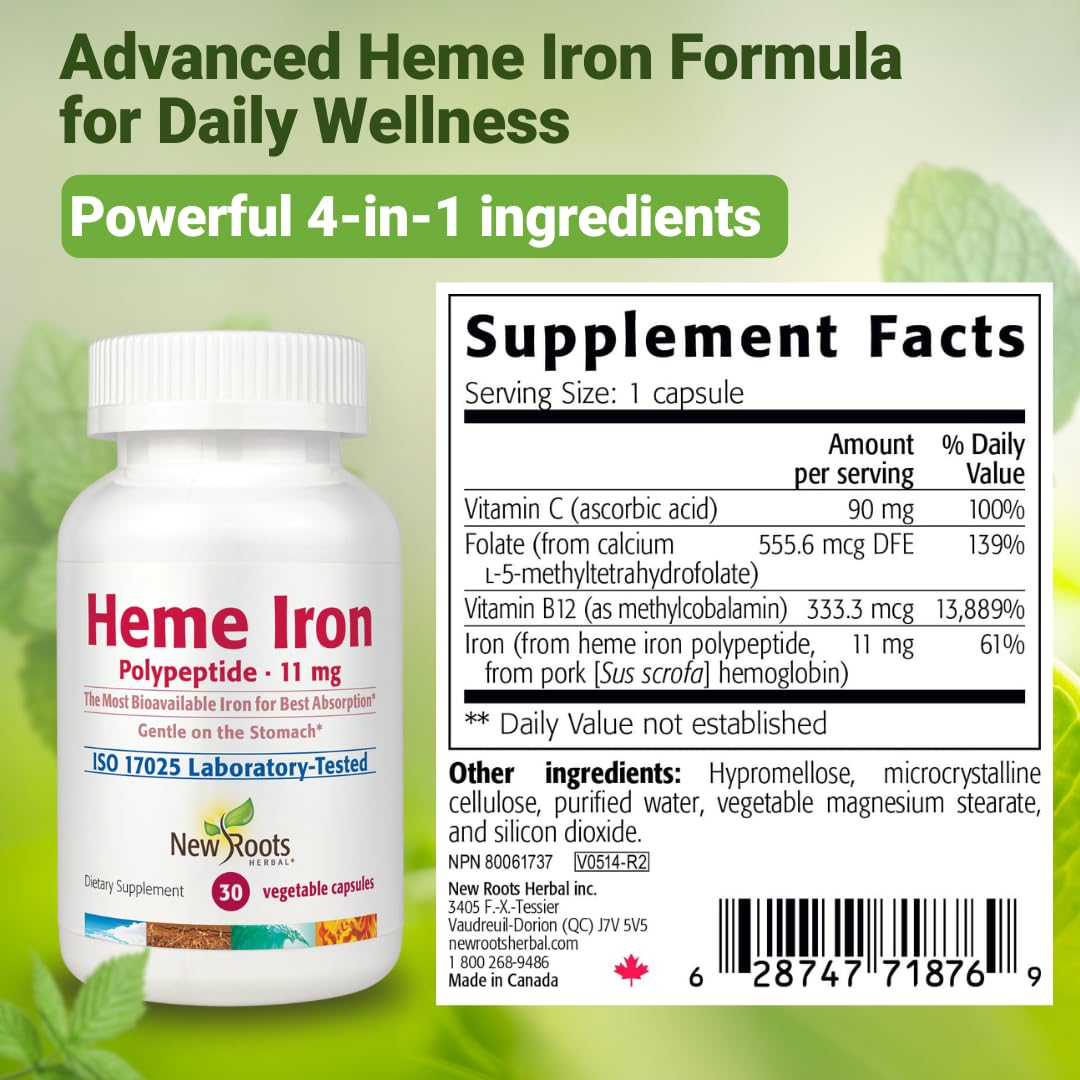 NEW ROOTS HERBAL Heme Iron Supplement Capsule 30 Count