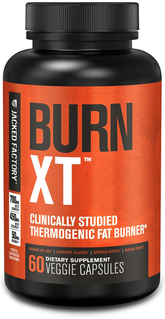 Jacked Factory Burn-XT Clinically Studied Fat Burner & Weight Loss Supplement - Appetite Suppressant & Energy Booster - with Acetyl L-Carnitine, Green Tea Extract, 60 Capsules