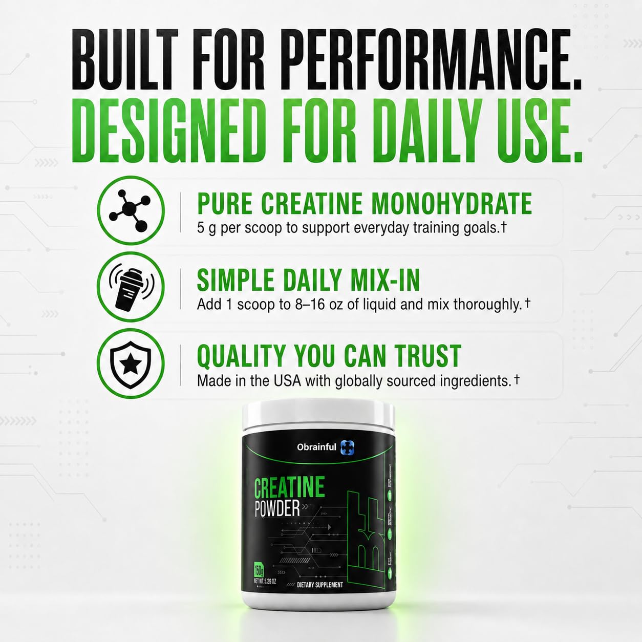 Obrainful Unflavored Creatine Monohydrate Powder 5.3 oz