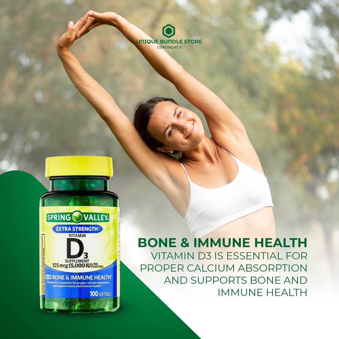 Unique Bundle Store Vitamin D3 5000 IU (125 mcg) Softgels 100