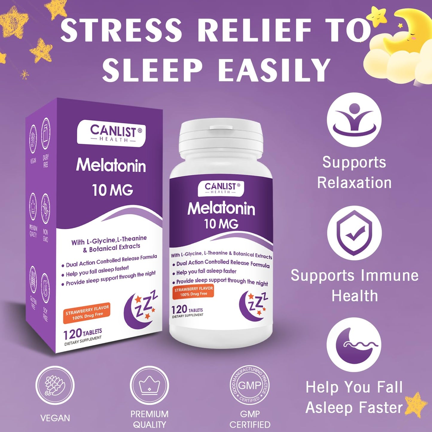 CANLIST Melatonin Extra Strength 10mg, 120 Tablets